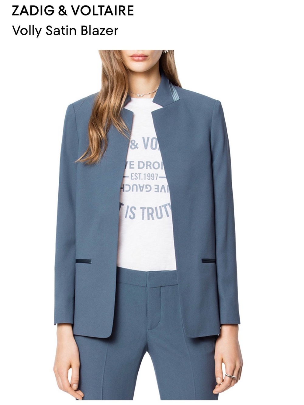 Zadig & Voltaire Volly Satin Blazer in Dusty Blue